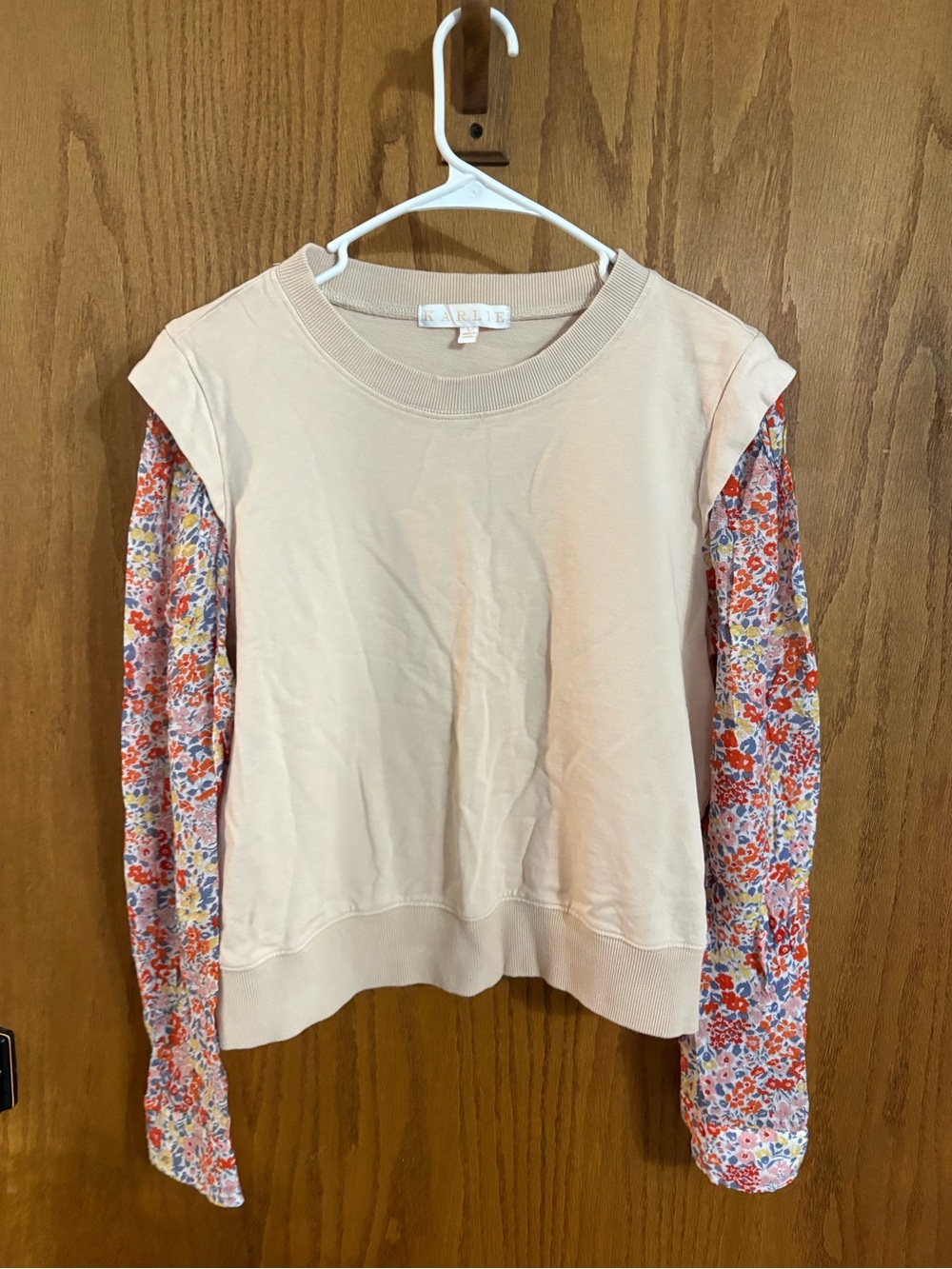 Karlie Blush Pink Sweatshirt with Floral Long Sleeves
